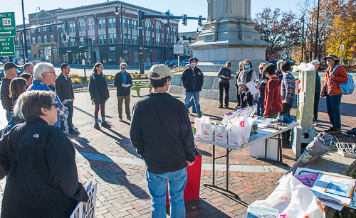 Advocates for clean energy assembled in Peabody to demonstrate against the peaker plant