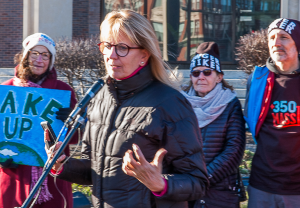 Senator Joan Lovely addresses demonstrators