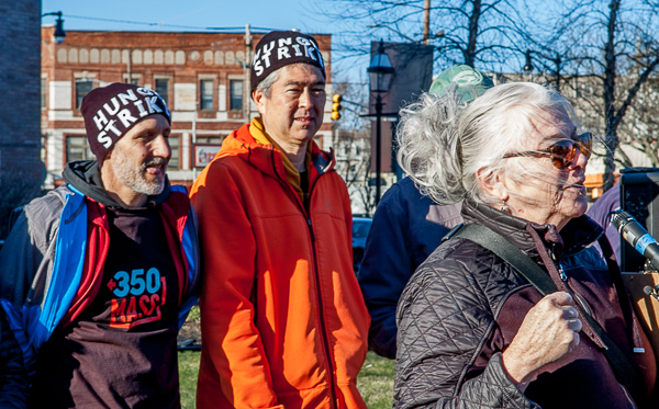 Susan Smoller of Breathe Clean North Shore addresses demonstrators