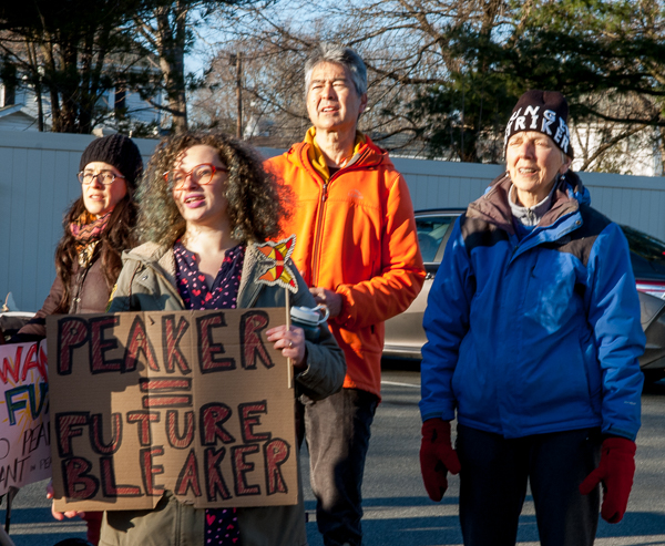 Demonstrators at the final ceremony at Peabody Senior Center, in rear: Nathan Phillips and Sue Donaldson