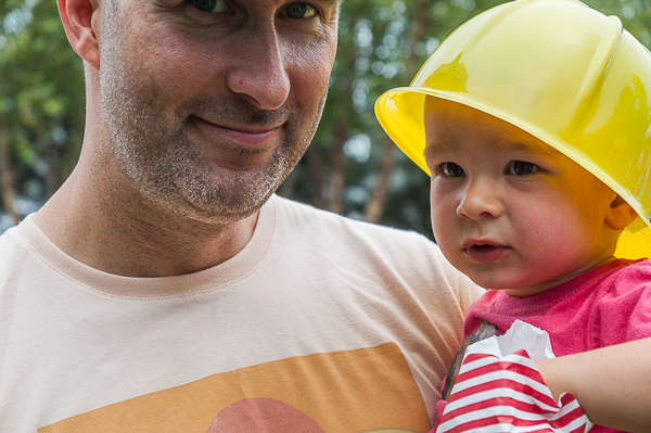 Father and son at kids corner, East End Veterans Memorial Park