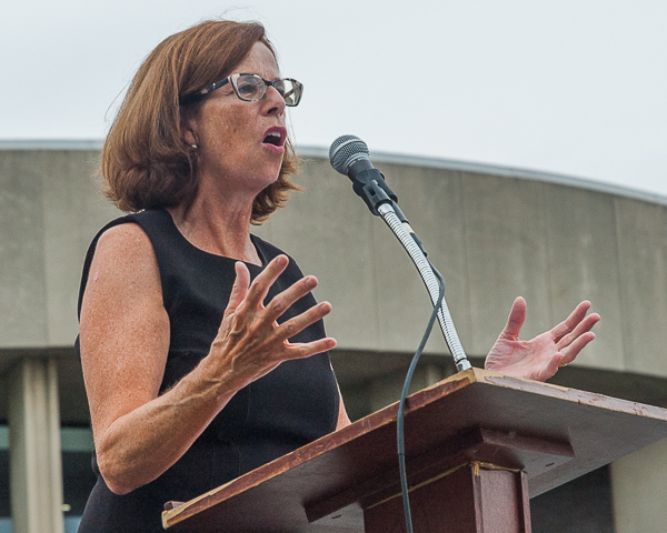 Representative Sally Kerans greets festival-goers.