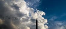 Electric power lines, clouds