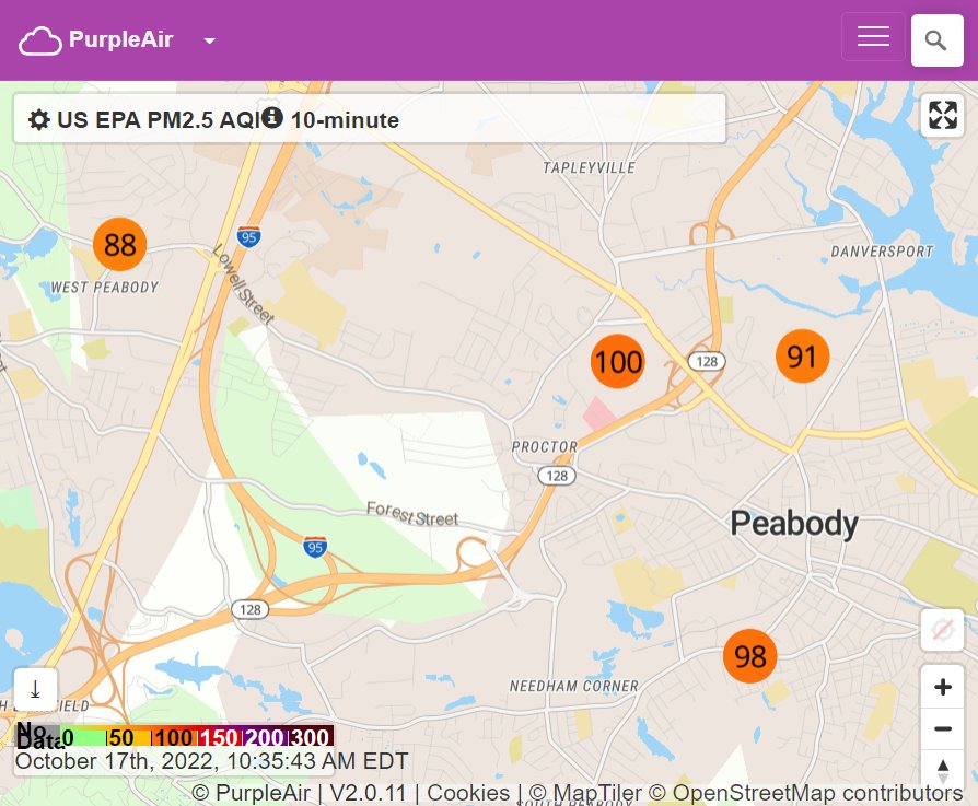 Air Quality Map of Peabody by PurpleAir.com