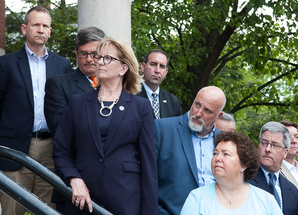 Community leaders at interfaith gathering, Temple Tiferet Shalom